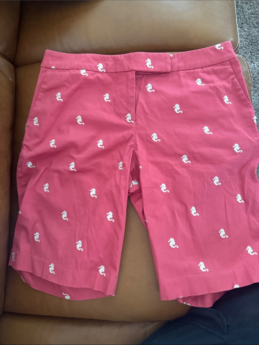 Talbots Pink Seahorse Embroidered Bermuda Shorts